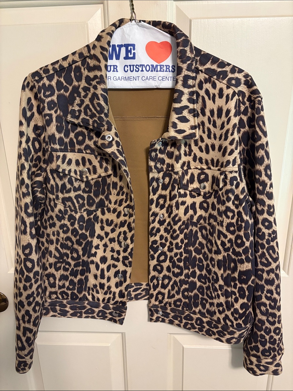 Vocal Leopard Print Jean Jacket in Tan and Black